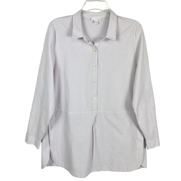 J Jill White Purple Striped 1/2 Button Long Sleeve Collared Tunic Blouse Large - Picture 1 of 8